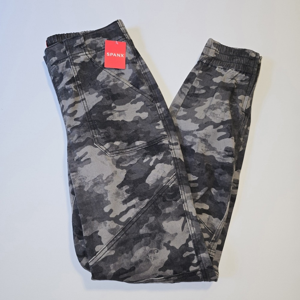 Spanx Pants Womens Size M Gray Stretch Twill Camo Joggers Pants Ankle Zip NWT
